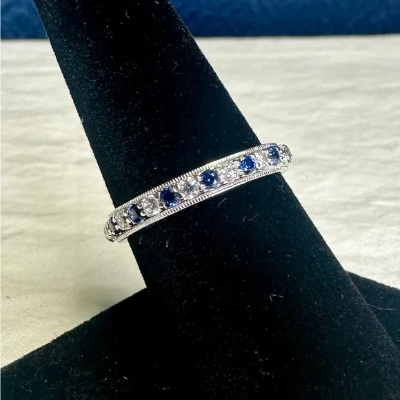 TACORI 925 Sterling Silver Eternity Band CZ Blue Colored Stones; SZ 7.5 - Picture 4 of 8